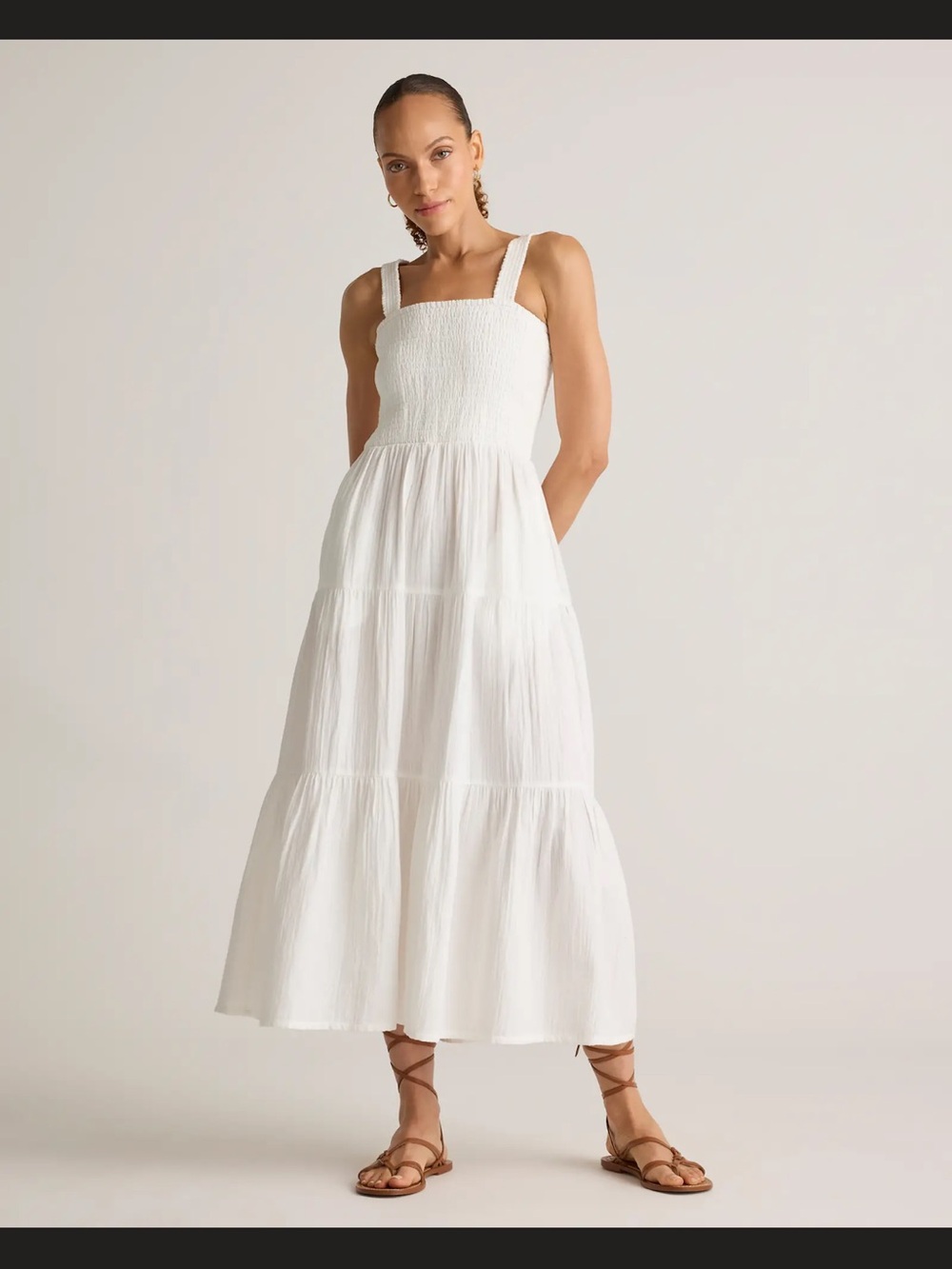 Women's 100% Organic Cotton Gauze Smocked Sleeveless Maxi Dress - size small